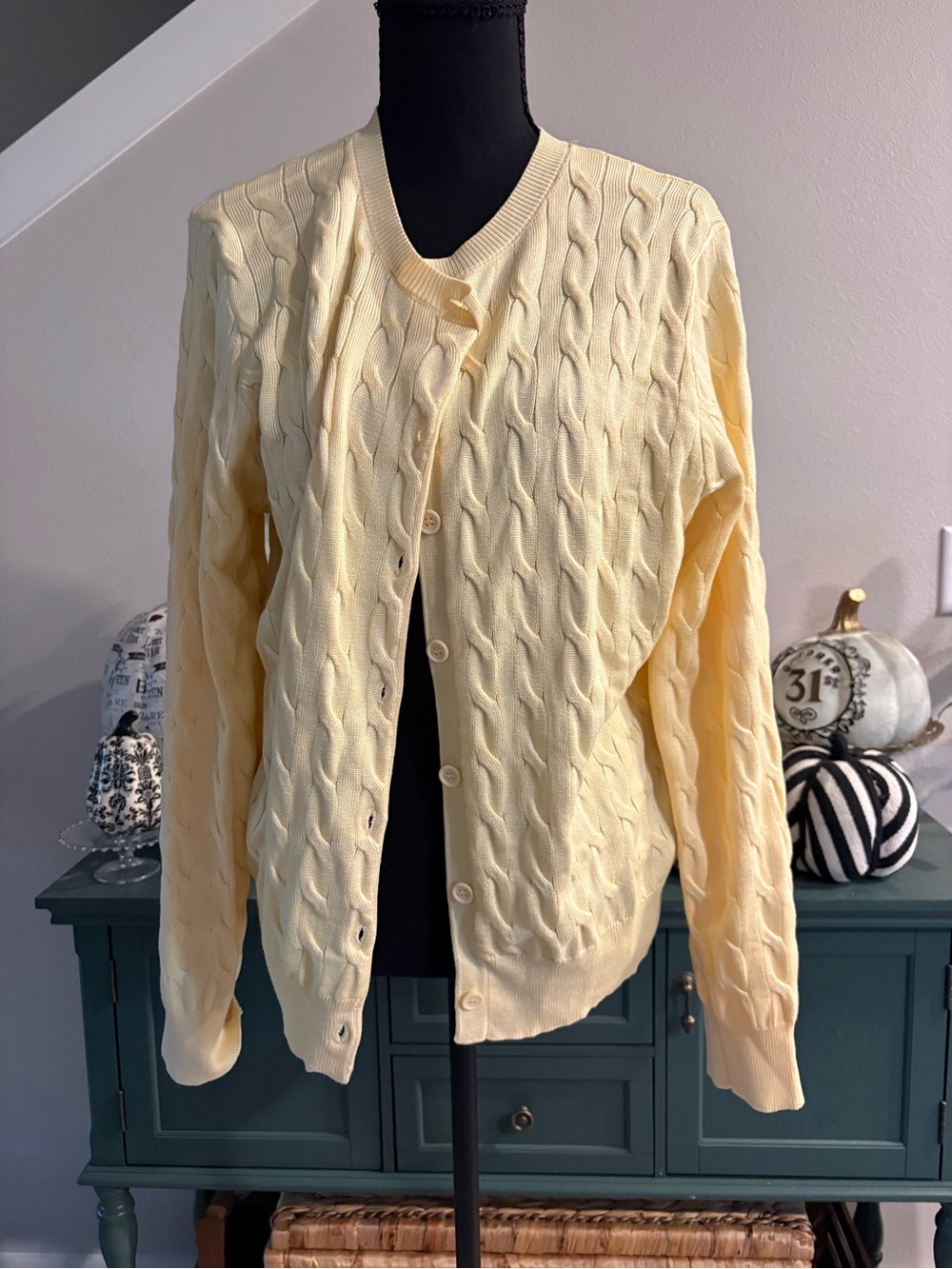 Grace Karin Pale Yellow Cable Knit Button-Up Cardigan